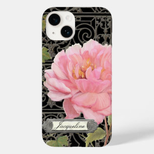 Black Pink Vintage Elegant Stylish Peony Floral Case-Mate iPhone Hülle