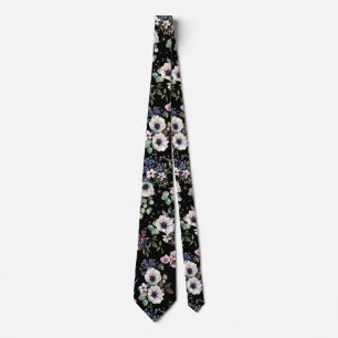 Black Pink White Green Moody Floral Neck Tie Krawatte