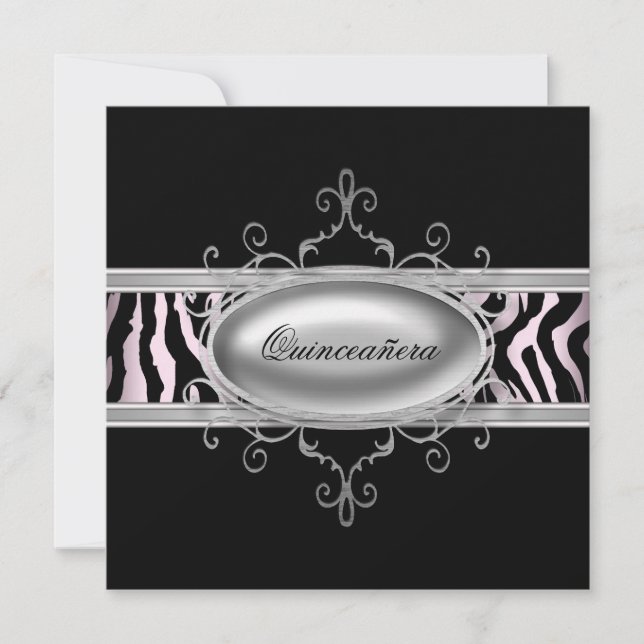Black Pink Zebra Quinceanera Einladung (Vorderseite)