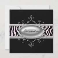 Black Pink Zebra Quinceanera Einladung