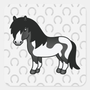 Black Pinto Cartoon Shetland Pony Quadratischer Aufkleber