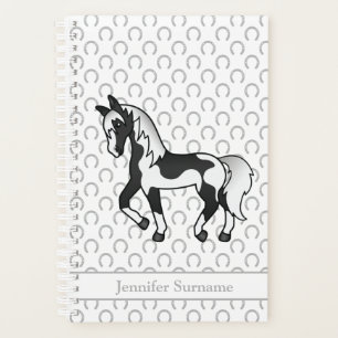 Black Pinto Cartoon Trotting Horting & Custom Text Planer