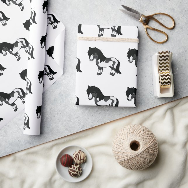 Black Pinto Shetland Pony Cartoon Pony Pattern Geschenkpapier (Kunsthandwerk)