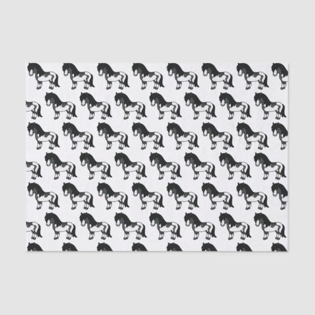 Black Pinto Shetland Pony Cartoon Pony Pattern Seidenpapier (Vorderseite)