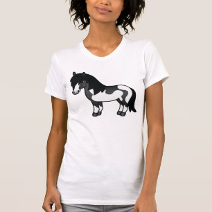 Black Pinto Shetland Pony Niedlicher Cartoon Zeich T-Shirt