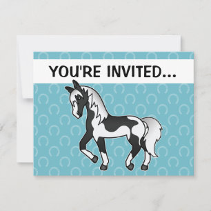 Black Pinto Trotting Cartoon Horse Einladung