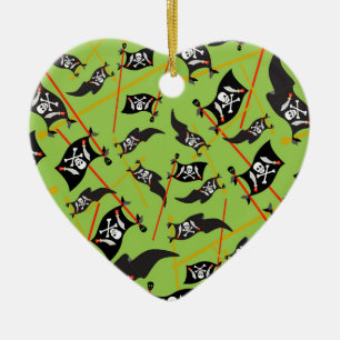Black Pirate Flag Skulls White Bones Raiding Keramik Ornament