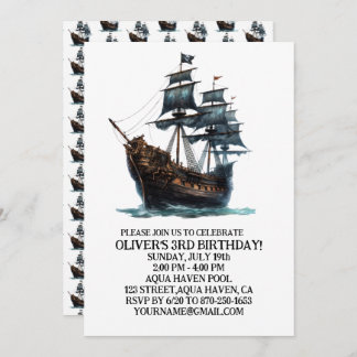 Black Pirate Ship Birthday Einladung