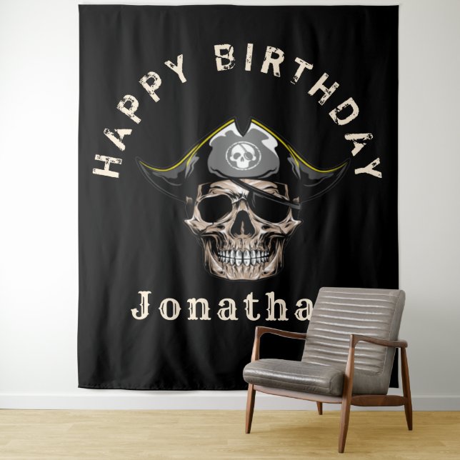 Black Pirate Skull Captain Jack BACKDROP Wandteppich (Beispiel)