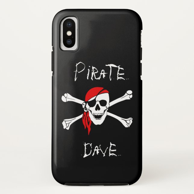 Black Pirate Skull und Crossbones iPhone Case (Rückseite)