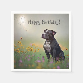 Black Pitbull Birthday Paper Napkins Serviette