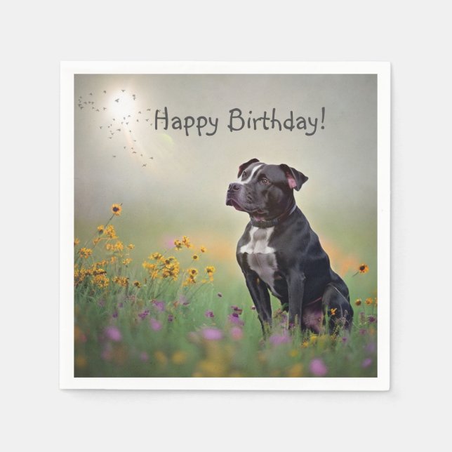 Black Pitbull Birthday Paper Napkins Serviette (Vorderseite)