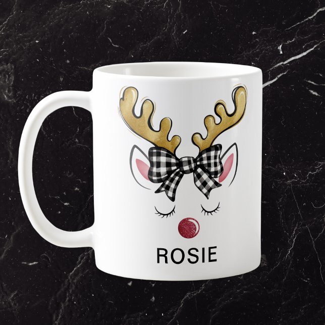 Black Plaid Bow Farmhouse Reindeer Kaffeetasse (Black Plaid Bow Farmhouse Reindeer Coffee Mug
)