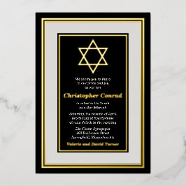 Black Platinum Gold Foil Star von David Bar Mitzva Folieneinladung