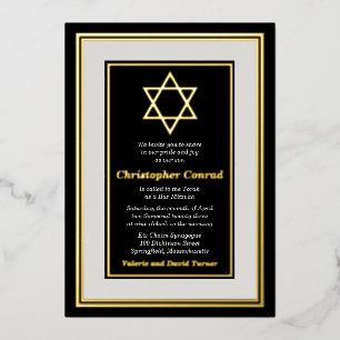 Black Platinum Gold Foil Star von David Bar Mitzva Folieneinladung