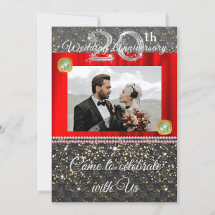 Black, Platinum & Pearls 20. Hochzeitstag Einladung