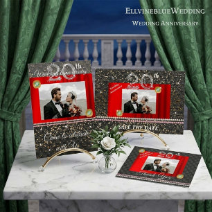 Black, Platinum & Pearls 20. Hochzeitstag Einladung