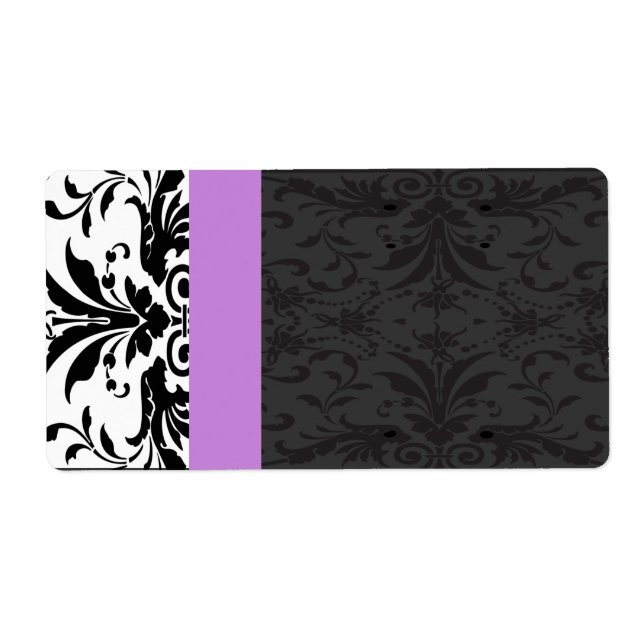 Black & Plum Damask Address Labels - (Vorne)