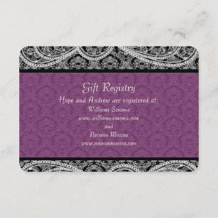 Black Plum Monogram Damask Gift Registry Wedding Begleitkarte