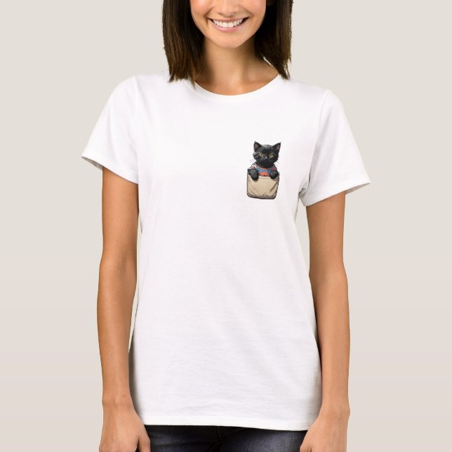 Black Pocket Cat T-Shirt (Vorderseite)