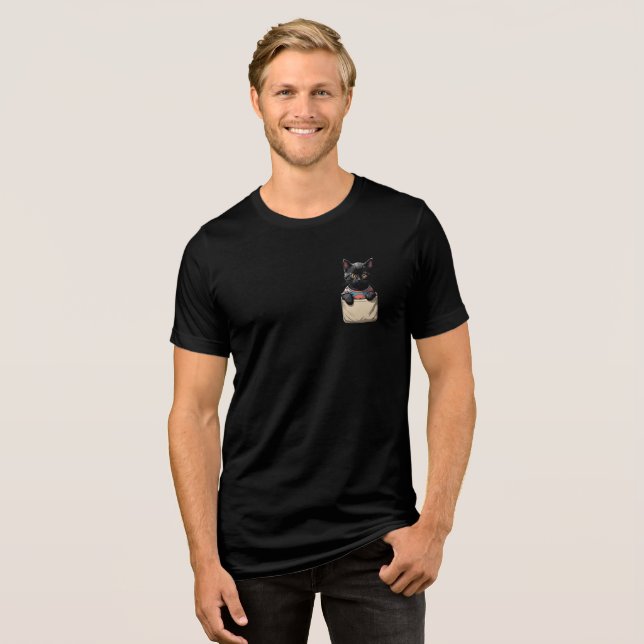 Black Pocket Cat Tri-Blend Shirt (Vorderseite voll)