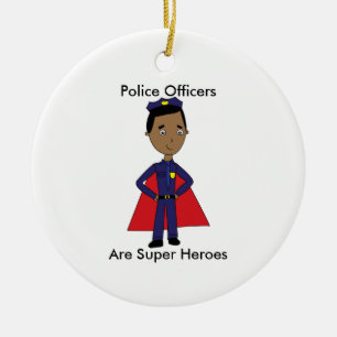 Black Police Super Hero Personalize Keramik Ornament