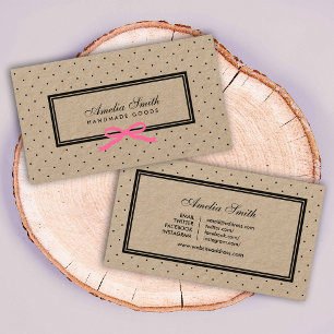 Black Polka Dock Pink Ribbon Social Media Kraft Visitenkarte