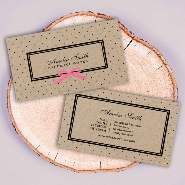Black Polka Dock Pink Ribbon Social Media Kraft Visitenkarte (Von Creator hochgeladen)