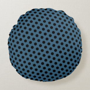 Black Polka Dot auf Steel Blue Round Pillow Rundes Kissen