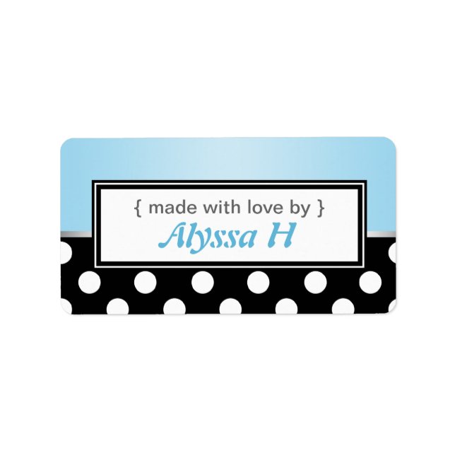Black Polka Dot Blue Personalisiert Baking Labels Adressaufkleber (Vorne)