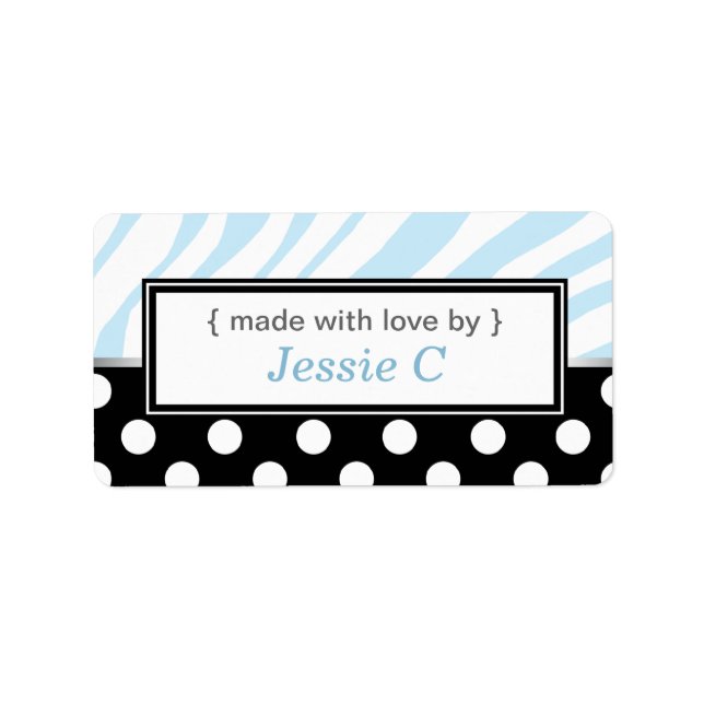 Black Polka Dot Blue Zebra Print Baking Labels Adressaufkleber (Vorne)