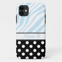 Black Polka Dot Blue Zebra Print iPhone 5 Fall