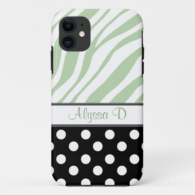 Black Polka Dot Green Zebra Print iPhone 5 Fall Case-Mate iPhone Hülle (Rückseite)