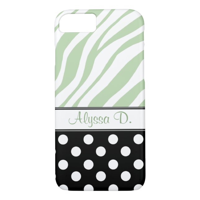 Black Polka Dot Green Zebra Print iPhone 7 Fall Case-Mate iPhone Hülle (Rückseite)