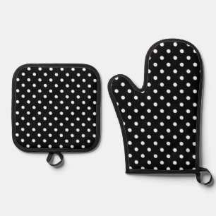 Black Polka Dot Ofenhandschuh & Topflappen-Set