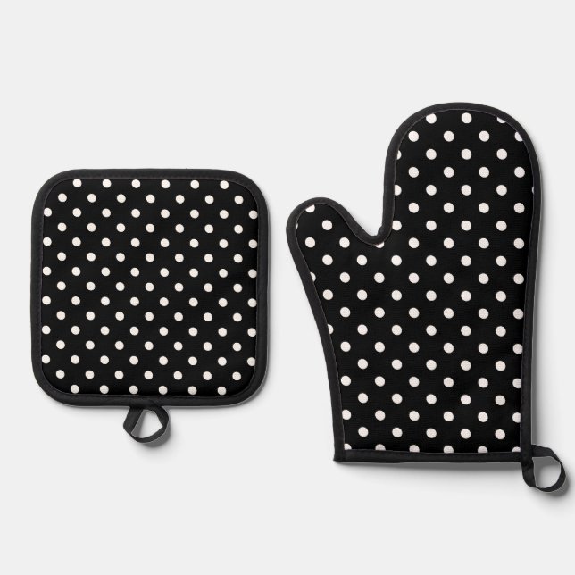 Black Polka Dot Ofenhandschuh & Topflappen-Set (Vorderseite)