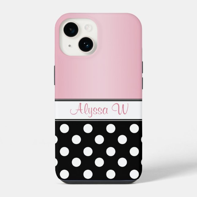 Black Polka Dot Pink iPhone Hülle (Rückseite)