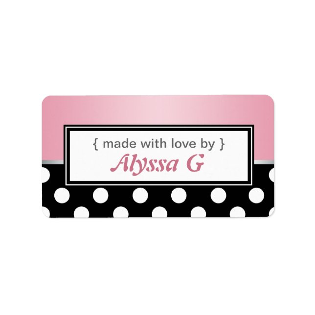 Black Polka Dot Pink Personalisiert Baking Labels Adressaufkleber (Vorne)