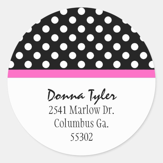 Black Polka Dot & Pink Trim Address Stickers (Vorderseite)