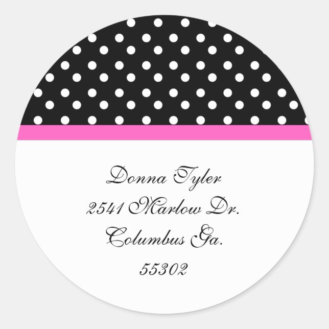 Black Polka Dot & Pink Trim Address Stickers (Vorderseite)