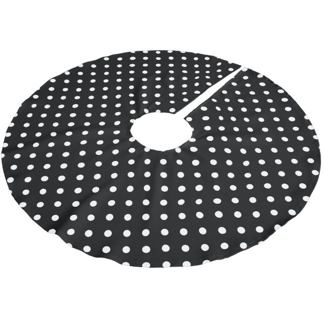 Black Polka Dot Polyester Weihnachtsbaumdecke (Schrägansicht)
