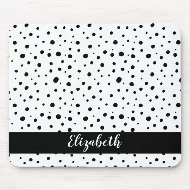 Black Polka Dots Abstrakt Minimaler Name Mousepad (Vorne)