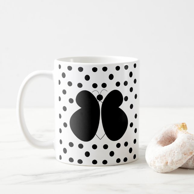 Black Polka Dots Butterfly Kaffeetasse (Mit Donut)