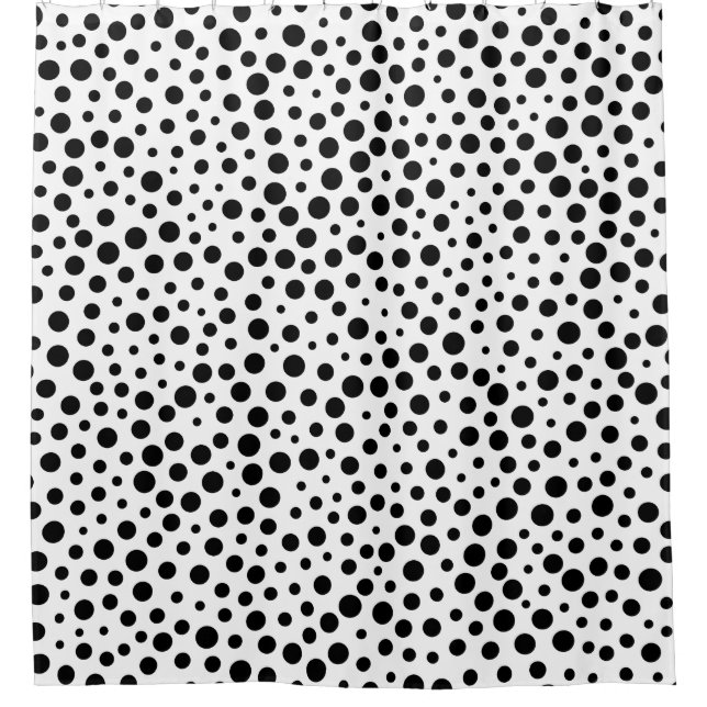 Black Polka Dots Groß und Klein auf Weiß Duschvorhang (Vorderseite)