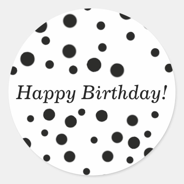 Black Polka Dots Happy Birthday Stickers (Vorderseite)