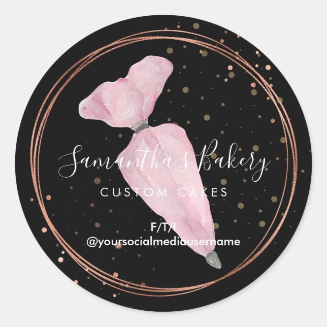 Black Polka Dots Konditorei Backen Designer Bäcker Runder Aufkleber (Vorderseite)