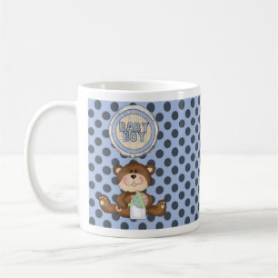 Black Polka Dots on Blue mit Teddy Bear Tasse