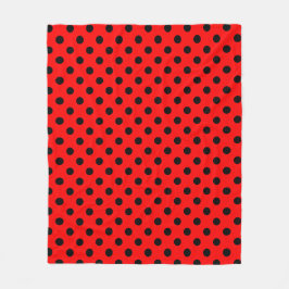 Black Polka Dots Pattern on Red Background Fleecedecke