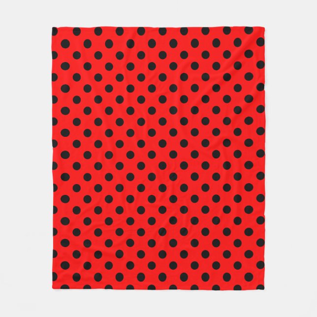 Black Polka Dots Pattern on Red Background Fleecedecke (Vorderseite)