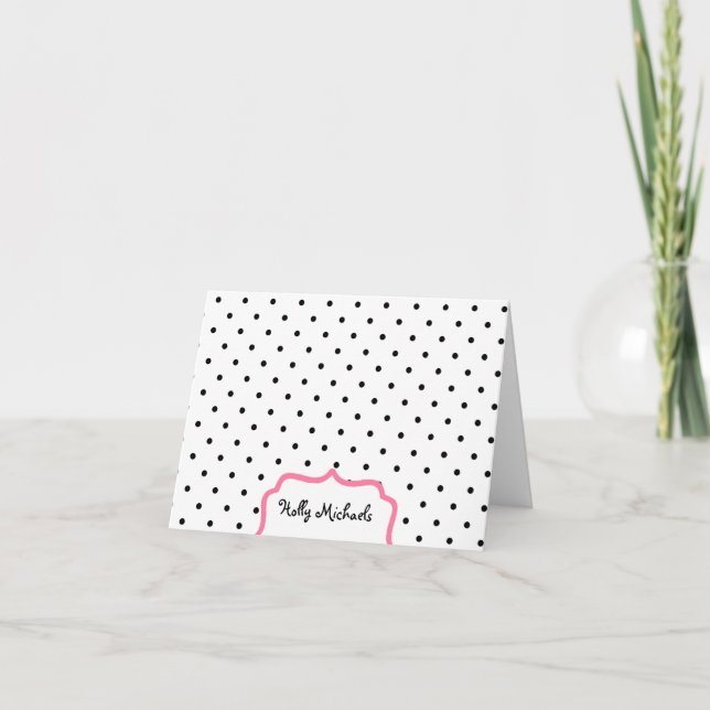 Black Polka Dots & Pink - Personalisierte Notizkar (Vorderseite)
